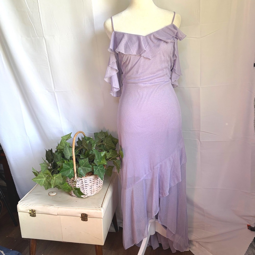 Lavender One-Shoulder Ruffle Prom Dress